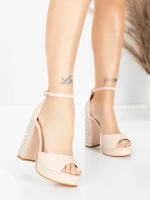 Ženski sandali z debelo peto in platformo 5KV71 Bež | Mei