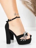 Ženski sandali z debelo peto in platformo 5KV73 Črna | Mei
