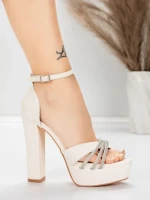 Ženski sandali z debelo peto in platformo 5KV73 Bež | Mei