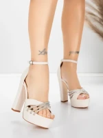 Ženski sandali z debelo peto in platformo 5KV73 Bež | Mei