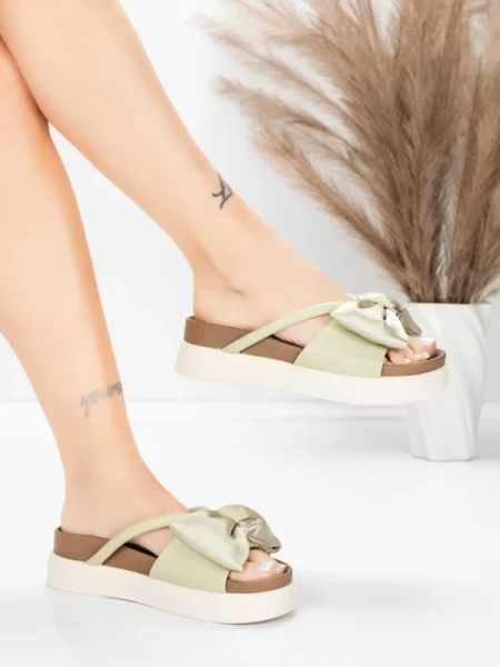 Ženski copati iz pravega usnja TP637-1 Zelena | Formazione