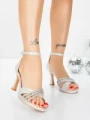Sandale Dama cu Toc Subtire 5LO12 SILVER | MEI