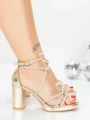 Sandale Dama cu Toc Gros 5BD30 LIGHT GOLD | MEI