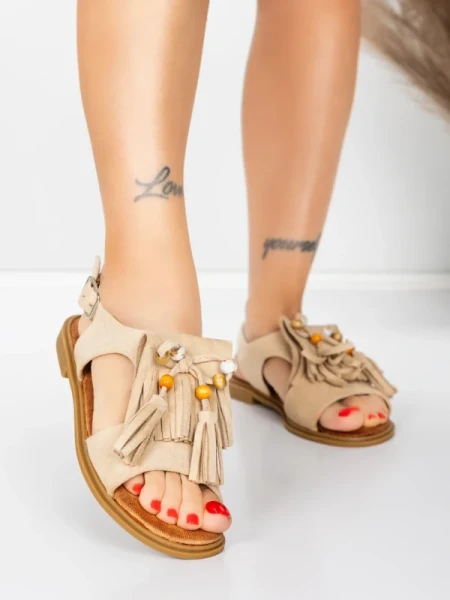 Sandale Dama cu Talpa Joasa 5WH71 BEIGE | MEI