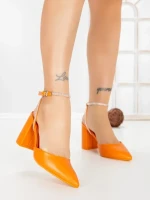 Sandale Dama cu Toc Gros G60-4 ORANGE | FESTISIMO