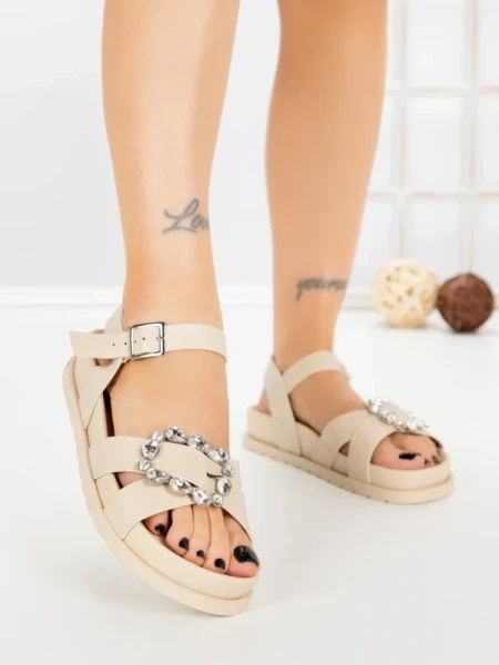 Sandale Dama cu Talpa Joasa F52 BEIGE | L.DAY