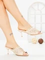 Papuci Dama cu Toc Subtire L6-95-2 BEIGE | ABLOOM