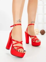 Sandale Dama cu Toc Gros si Platforma K697 RED | ABLOOM