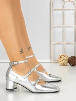 Pantofi cu Toc Gros H003 SILVER | L.DAY