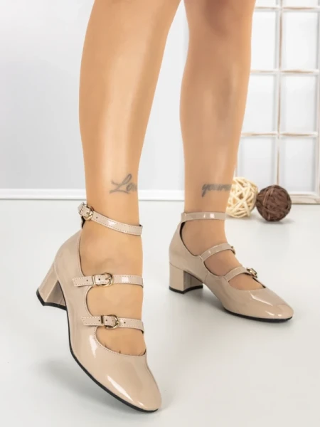 Pantofi cu Toc Gros H003 BEIGE | L.DAY
