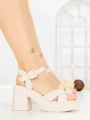 Sandale Dama cu Toc Gros si Platforma A68350 BEIGE | ANDERINA