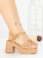 Sandale Dama cu Toc Gros si Platforma A68350 KHAKI | ANDERINA