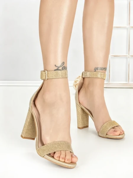 Sandale Dama cu Toc Gros 168-5B GOLD | CHERIE