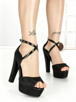 Sandale Dama cu Toc Gros si Platforma SQ-51 BLACK | CHERIE