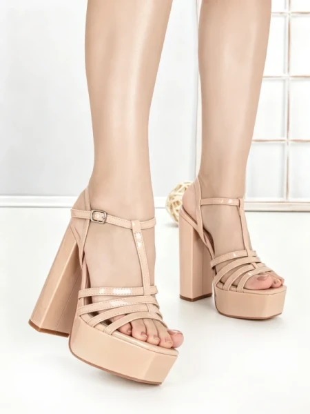 Sandale Dama cu Toc Gros si Platforma B6 NUDE | CHERIE
