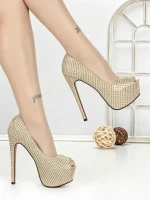 Pantofi cu Toc si Platforma SQ-102 GOLD | CHERIE