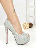Pantofi cu Toc si Platforma SQ-102 SILVER | CHERIE