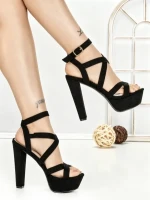 Sandale Dama cu Toc Gros si Platforma 168-1 BLACK | CHERIE