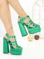 Sandale Dama cu Toc Gros si Platforma P-1287 GREEN | STEPHAN