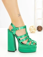 Sandale Dama cu Toc Gros si Platforma P-1287 GREEN | STEPHAN