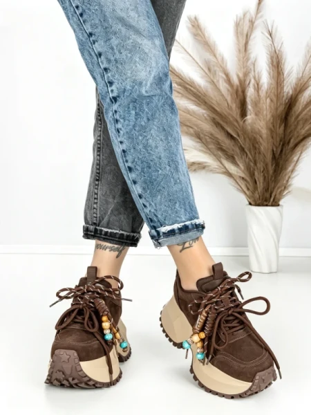 Pantofi Sport Dama cu Platforma 6581-1 BROWN | MEI