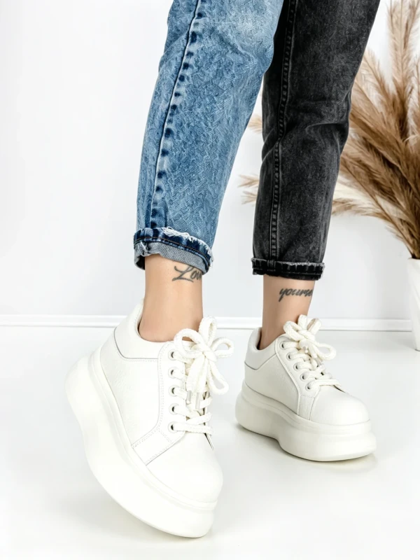 Pantofi Sport Dama din piele naturala 719-1 WHITE | PANTOFUL