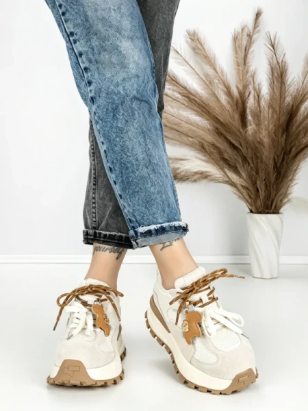 Pantofi Sport Dama din piele naturala 3651-3 BEIGE | PANTOFUL