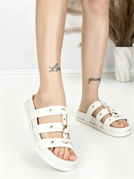 Papuci Dama cu Talpa Joasa BE-106 WHITE | BEUE SHOES