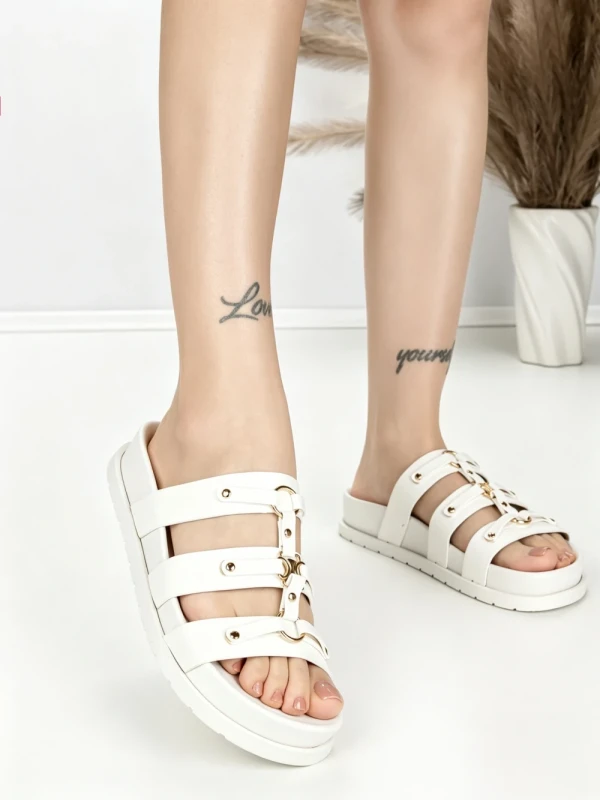 Papuci Dama cu Talpa Joasa BE-106 WHITE | BEUE SHOES