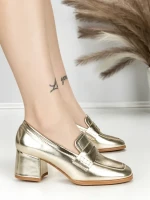 Pantofi cu Toc Gros L72168E GOLD | ABLOOM