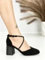 Sandale Dama cu Toc Gros 6XKK19 ALL BLACK | MEI