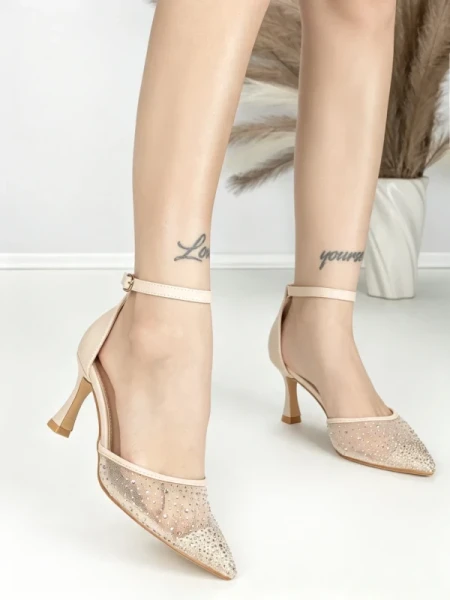 Sandale Dama cu Toc Gros 6YXD10 BEIGE | MEI