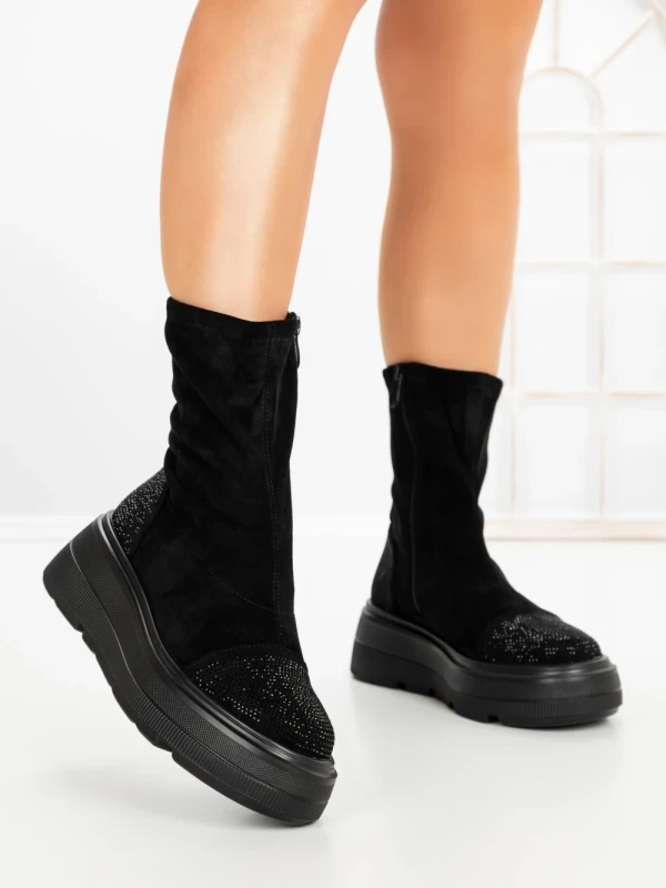 Ghete Dama cu Platforma 5AH66 ALL BLACK | MEI